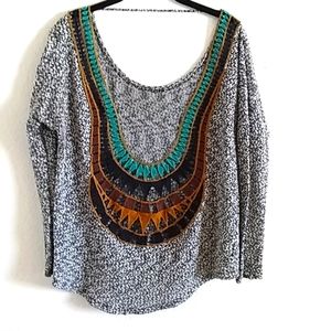 Sage Shine Bright Aztec Loose Knit Backless Size Large Top...just add sport  bra